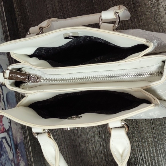 Steve Madden Logo Embossed Faux Leather Satchel/Crossbody Bag - Picture 12 of 14